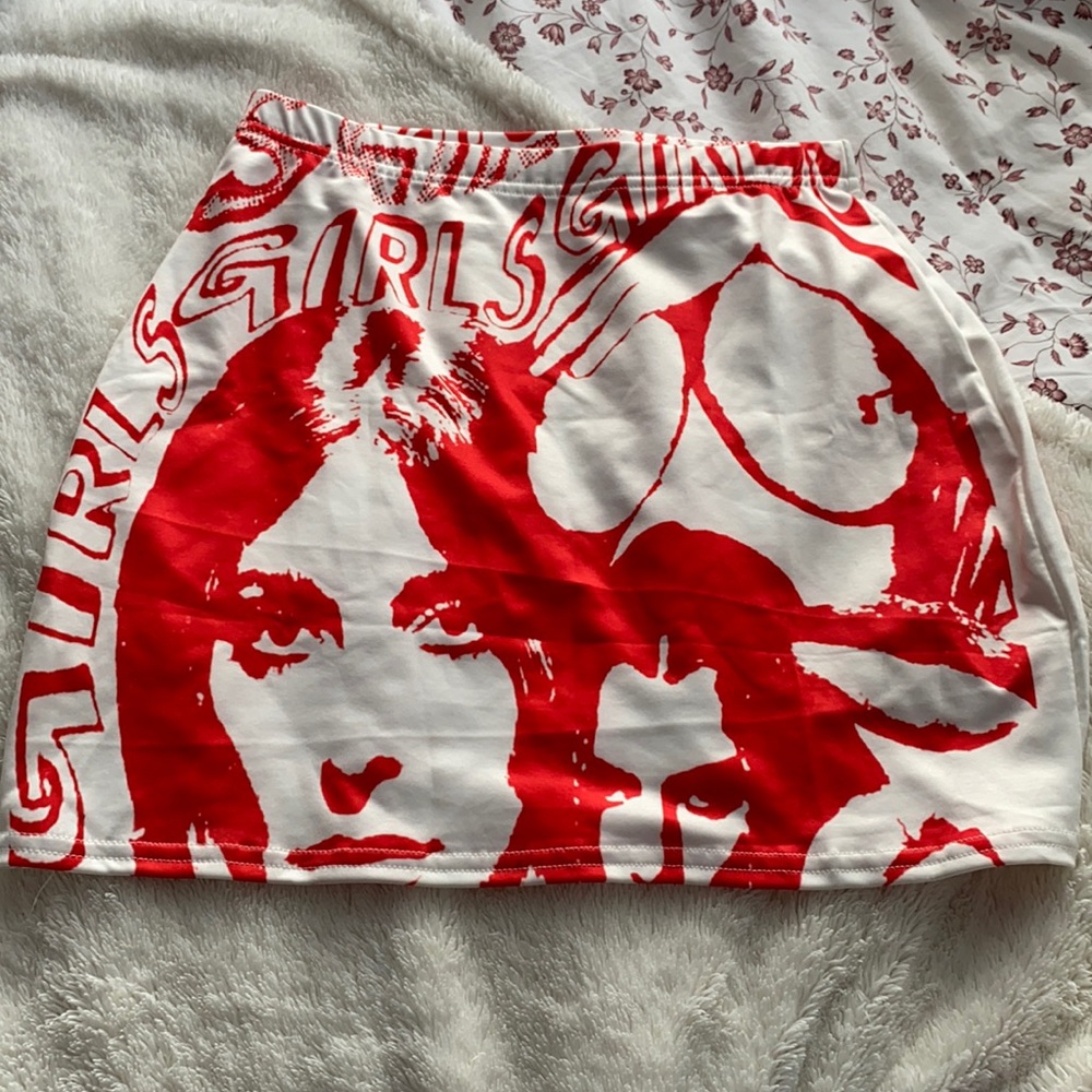 Hirajuku red and white color block pencil skirt